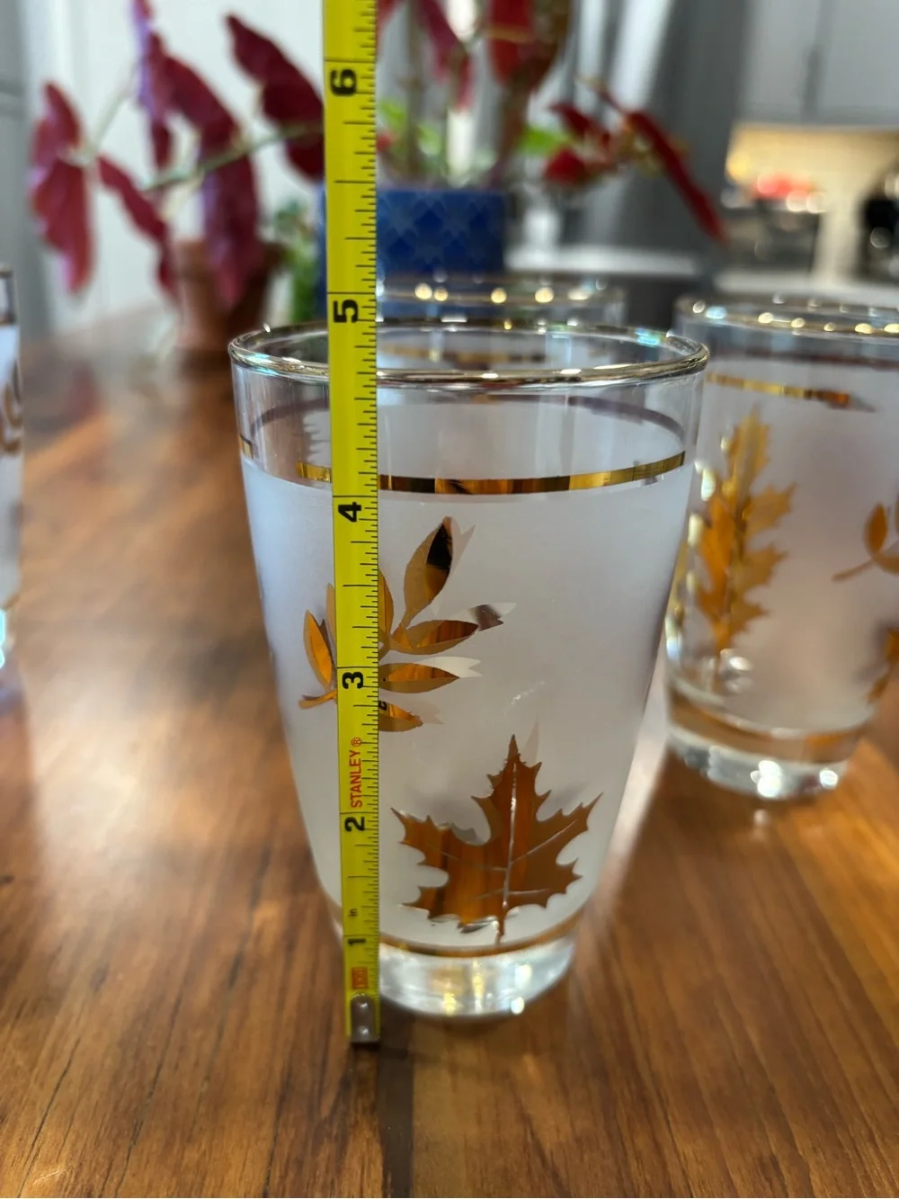 Vintage MCM Libbey Golden Foliage Frosted Pitcher & Glass Barware Set